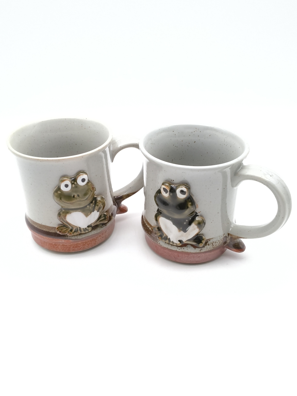 Vintage Lauren Japan Speckled Stoneware 3D Frog Mugs - Set of 2